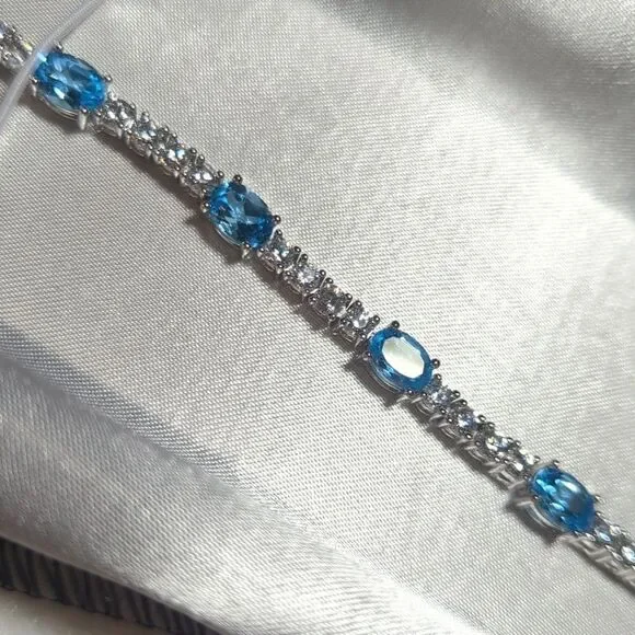 Blue Topaz & CV 7.5 Tennis Bracelet In Gift Box; For Kitty Rescue!